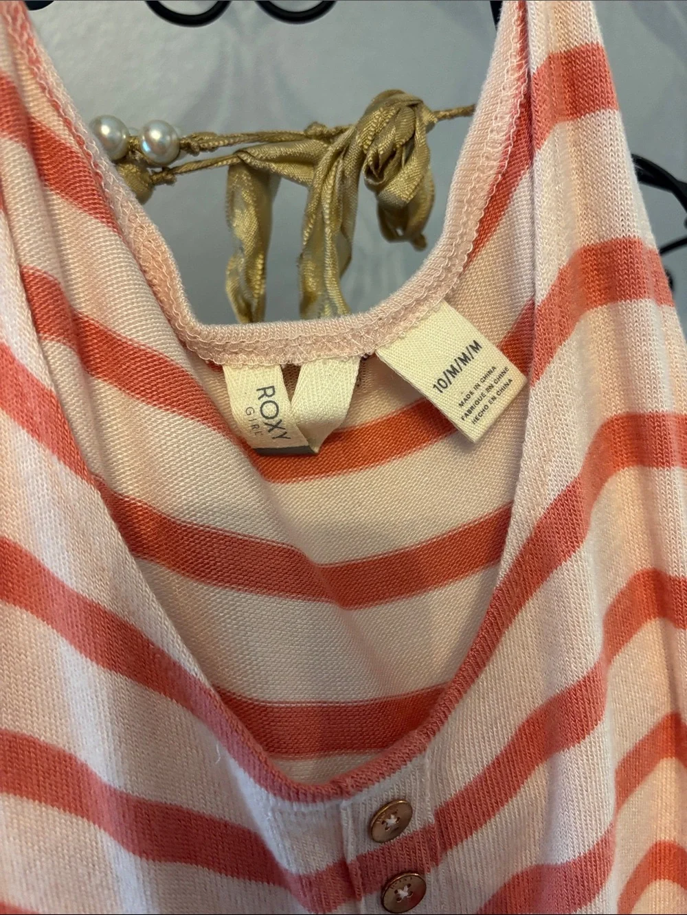 Girls' Striped Sleeveless Peach & Cream Romper